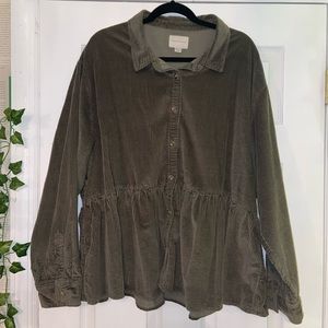 American Eagle Green Corduroy Button Up